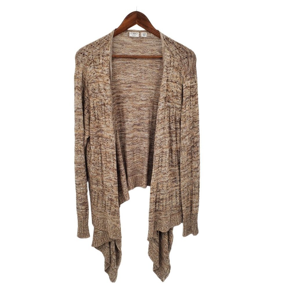 CATO Womens Open Front Knit Cardigan Sweater Sz 22/24 Heathered Brown‎ Waterfall